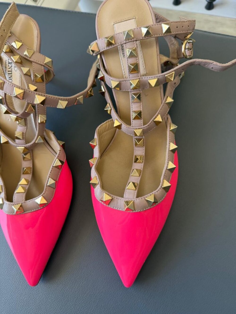 Valentino Garavani Rockstud Hot Pink Patent Heels — Size 38